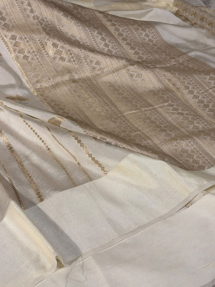Off White Heritage Chinia Silk Banarasi Saree