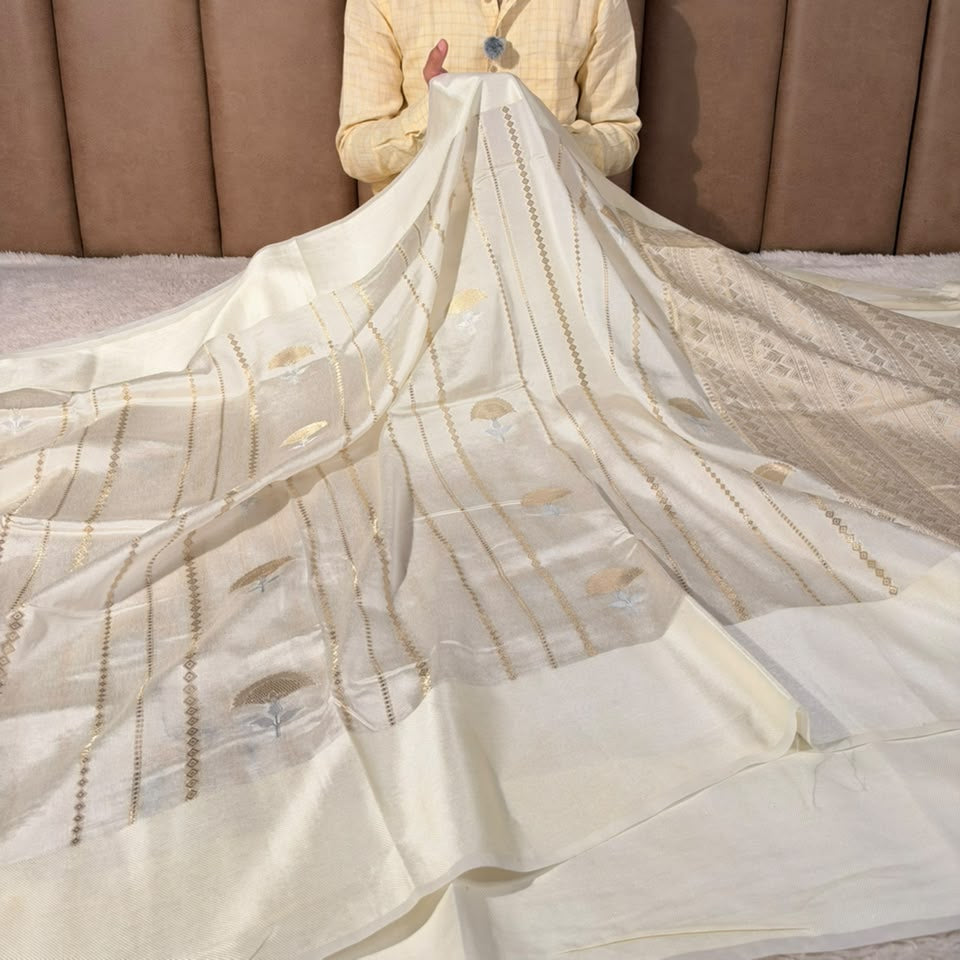 Off White Heritage Chinia Silk Banarasi Saree