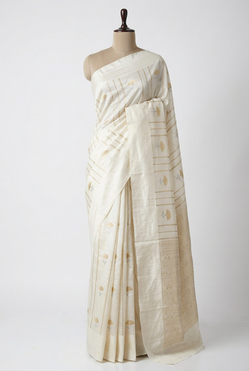 Off White Heritage Chinia Silk Banarasi Saree
