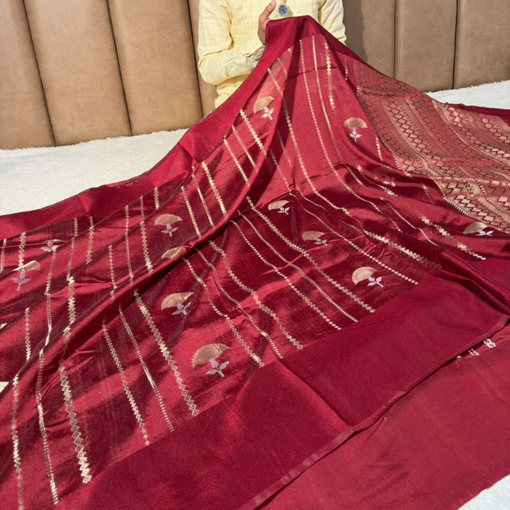 Dusty Maroon Heritage Chinia Silk Banarasi Saree
