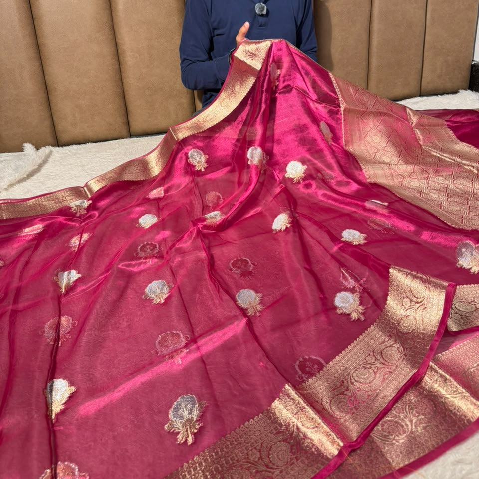 Rani Pink Pure Tissue Silk Heritage Banarasi Saree