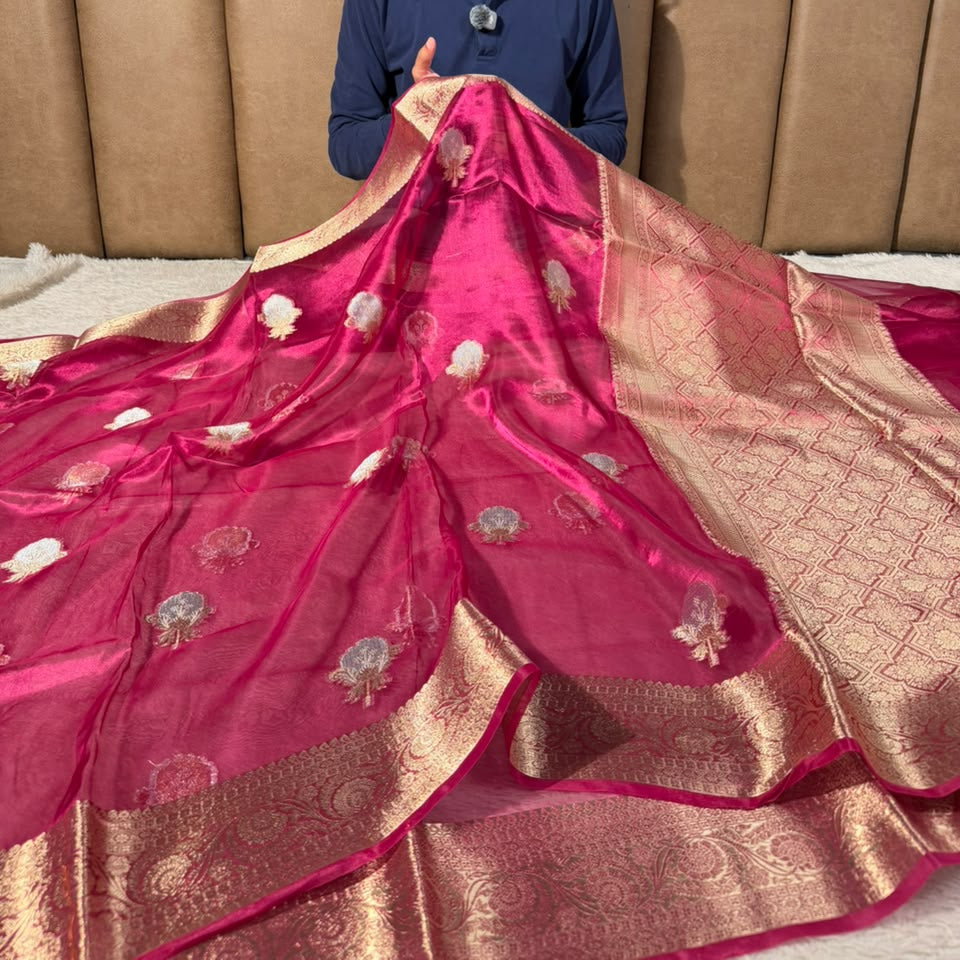 Rani Pink Pure Tissue Silk Heritage Banarasi Saree