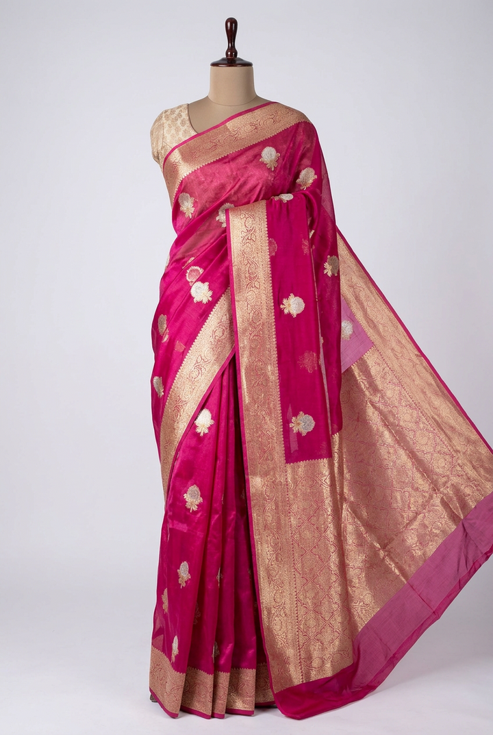 Rani Pink Pure Tissue Silk Heritage Banarasi Saree