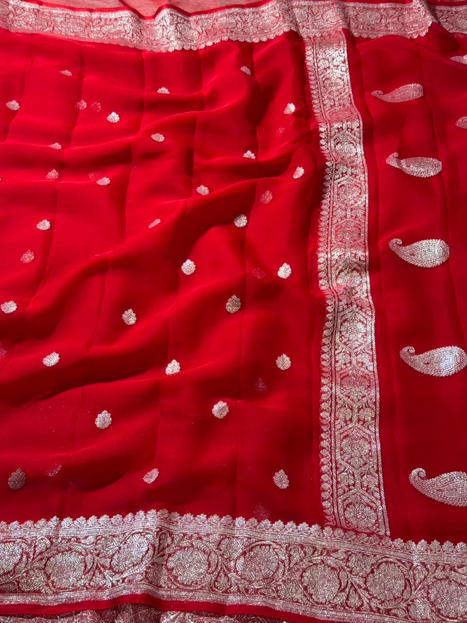 Handloom Pure Khaddi Chiffon Silk Banarasi Saree