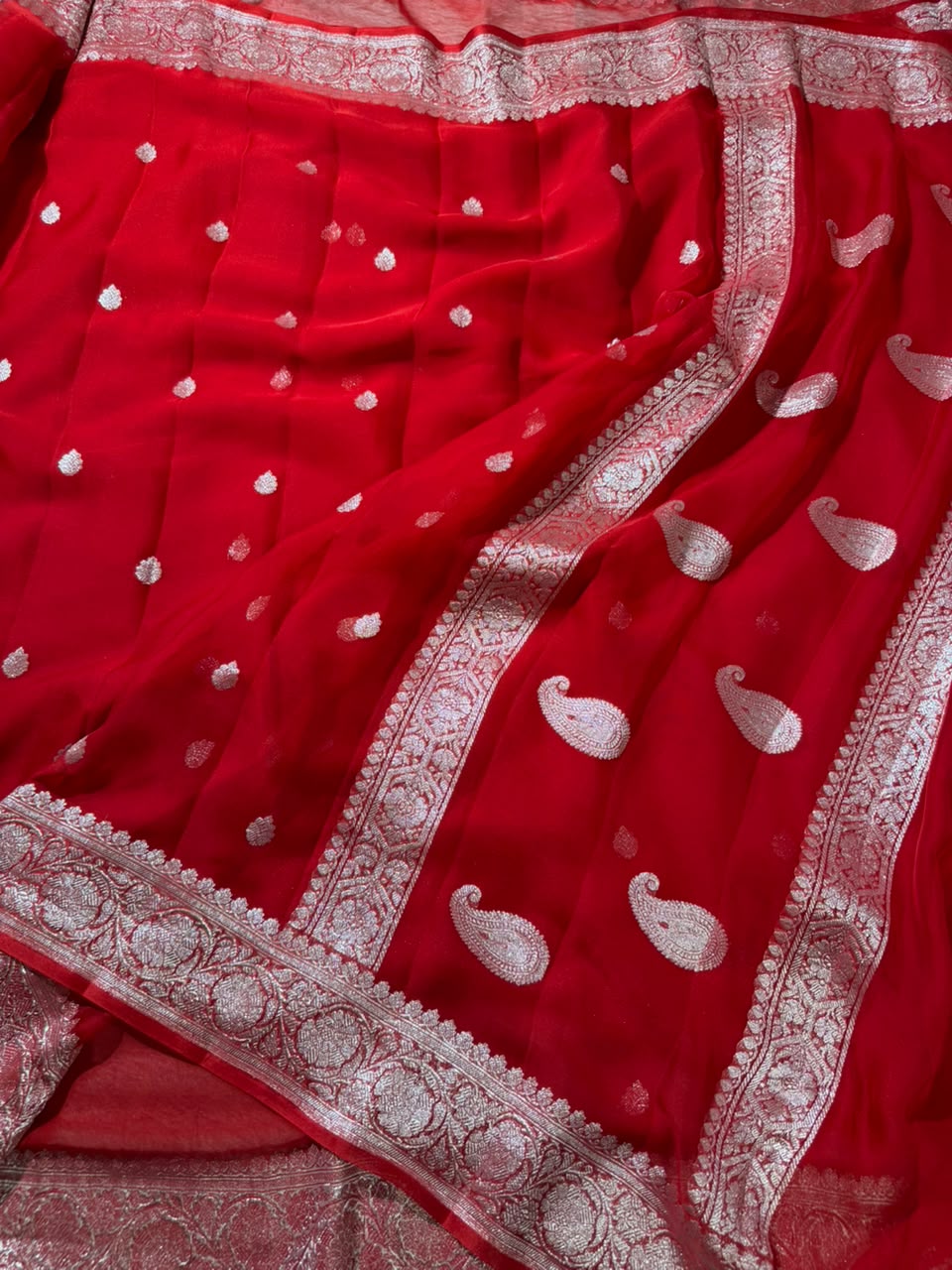 Handloom Pure Khaddi Chiffon Silk Banarasi Saree
