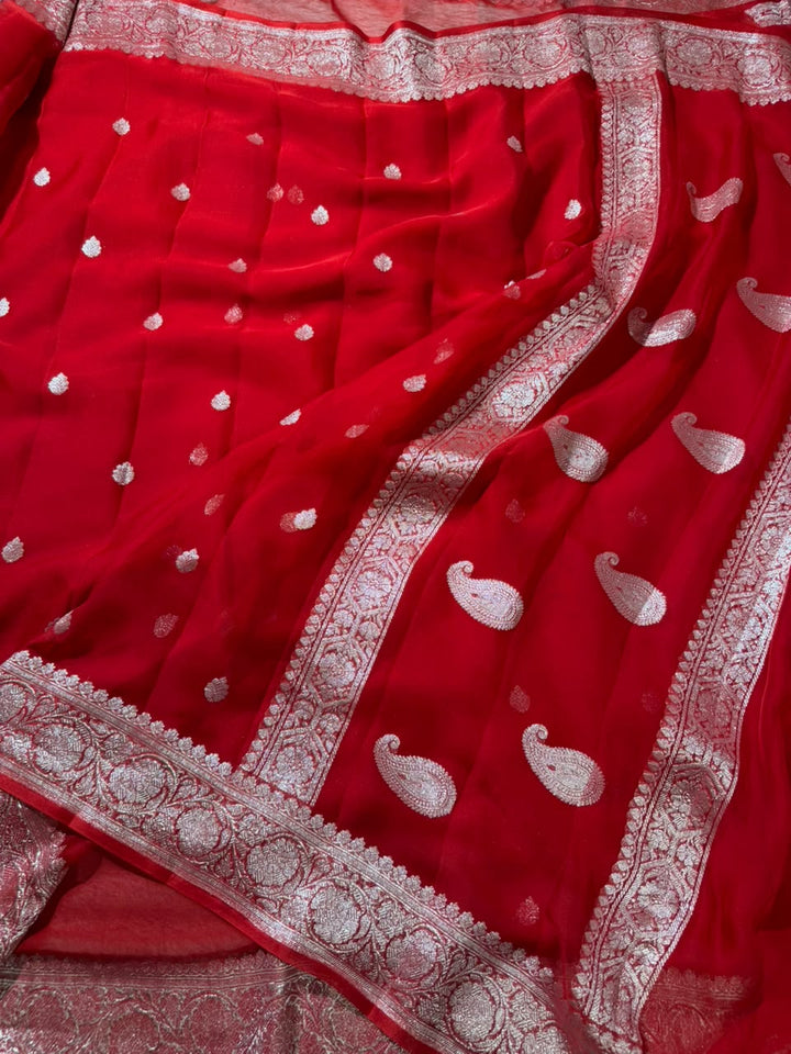 Handloom Pure Khaddi Chiffon Silk Banarasi Saree