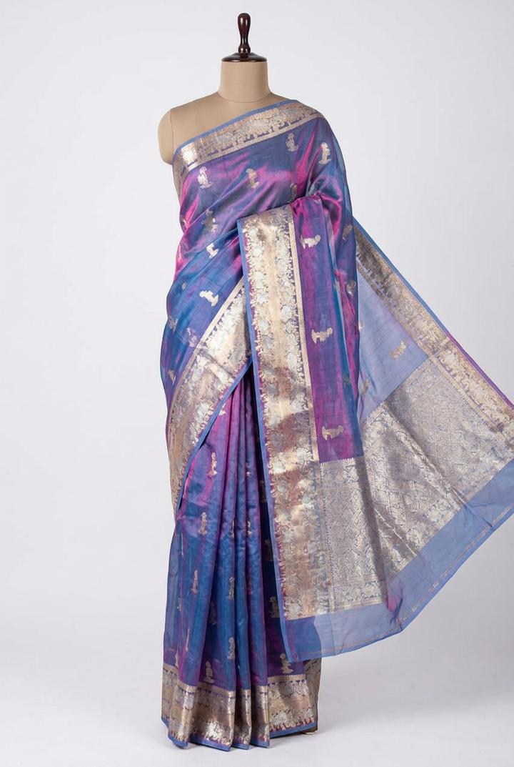 Dhoop Chaon German Blue Pure Tissue Silk Banarasi Saree