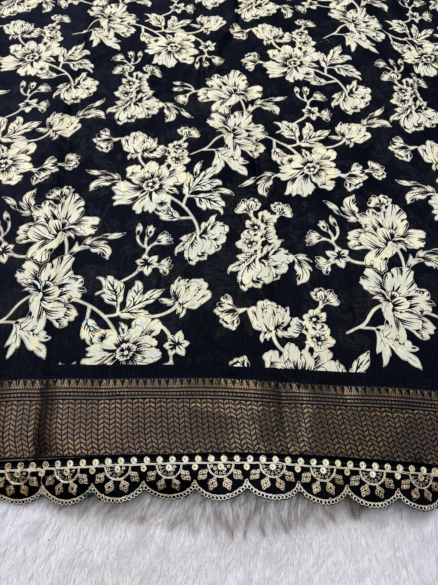 Crape Silk Saree with Designer Lace