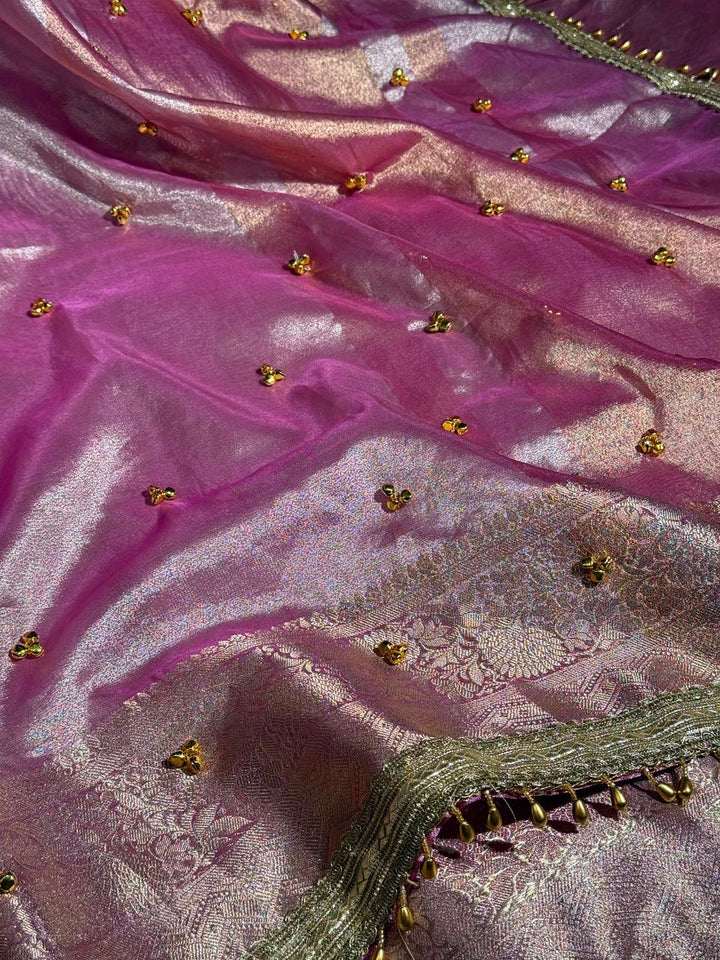Barbie Pink Tissue Silk Viral Ghungroo Saree