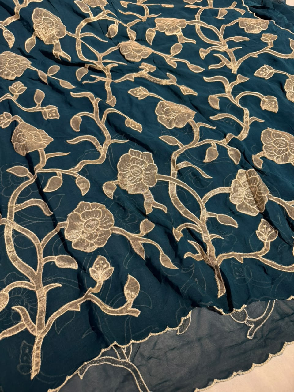 Fuschia Green Khaddi Georgette Appliqué Work Saree