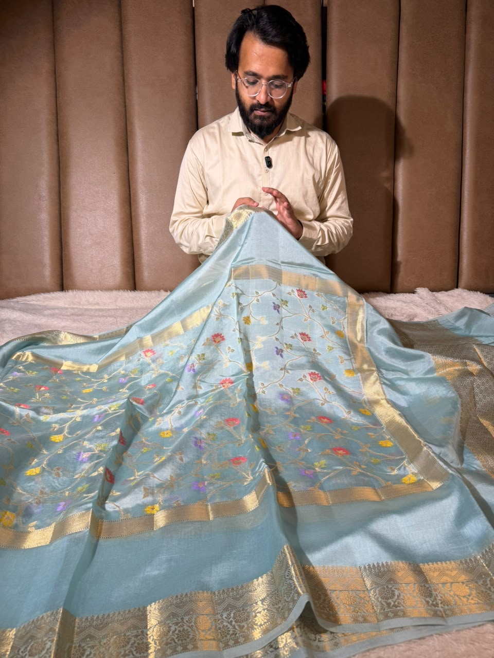 Sea Blue Contemporary Pure Mango Silk Banarasi Saree