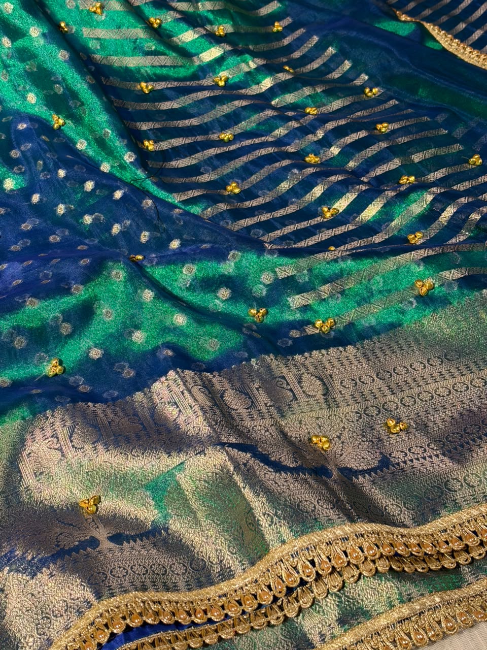 Peacock Tissue Silk Hand Ghungroo Work Saree