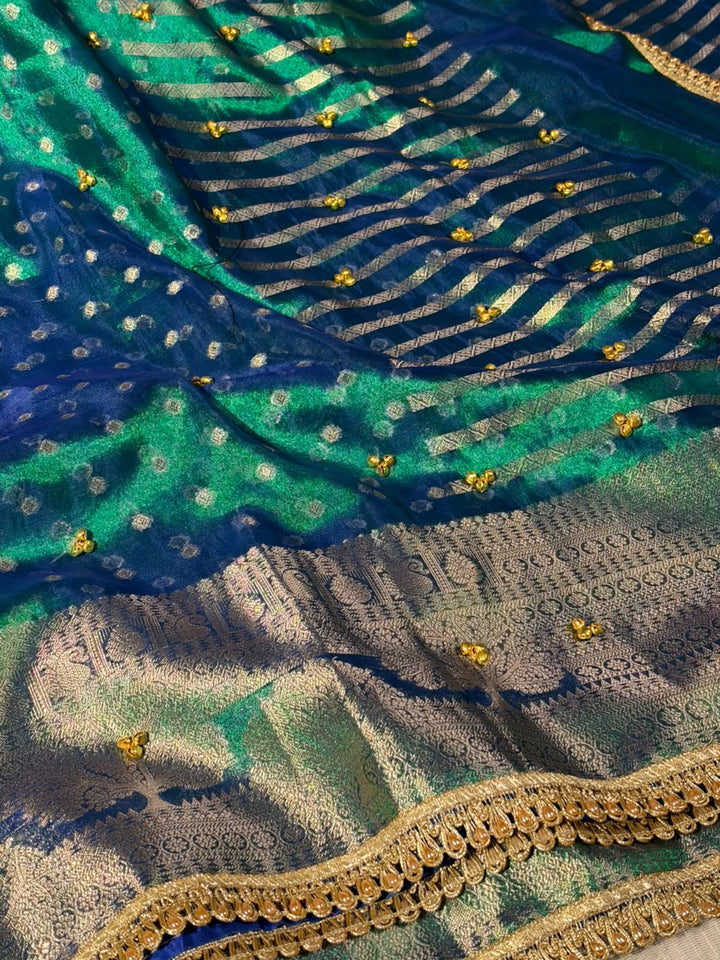 Peacock Tissue Silk Hand Ghungroo Work Saree