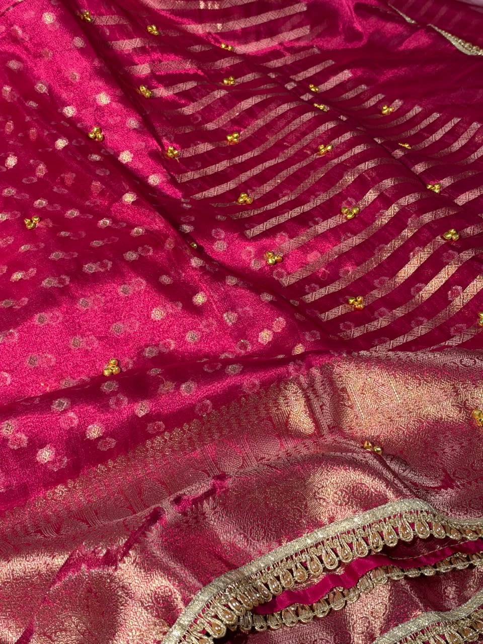 Rani Pink Tissue Silk Hand Ghungroo Work Saree
