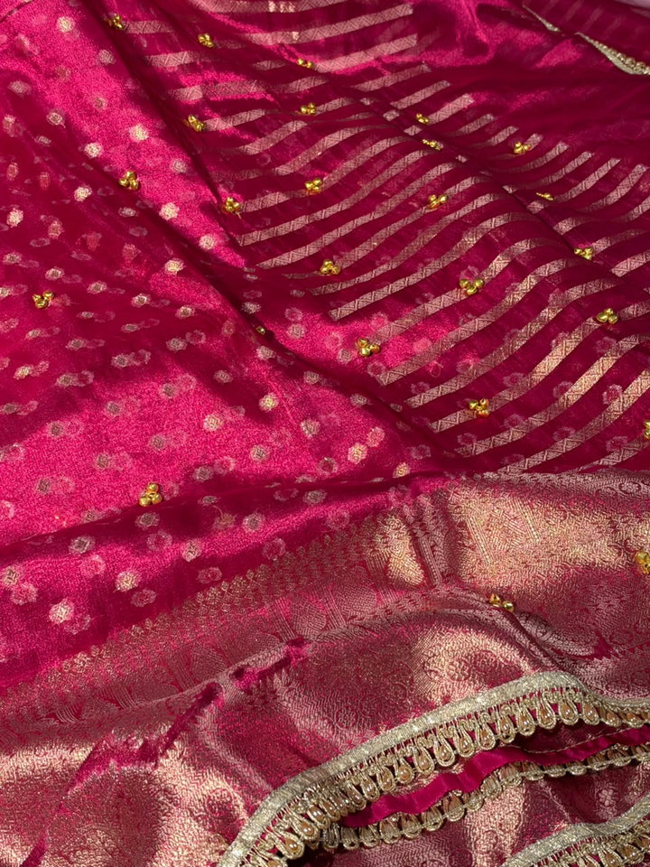 Rani Pink Tissue Silk Hand Ghungroo Work Saree