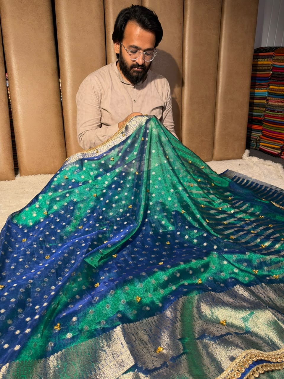 Peacock Tissue Silk Hand Ghungroo Work Saree