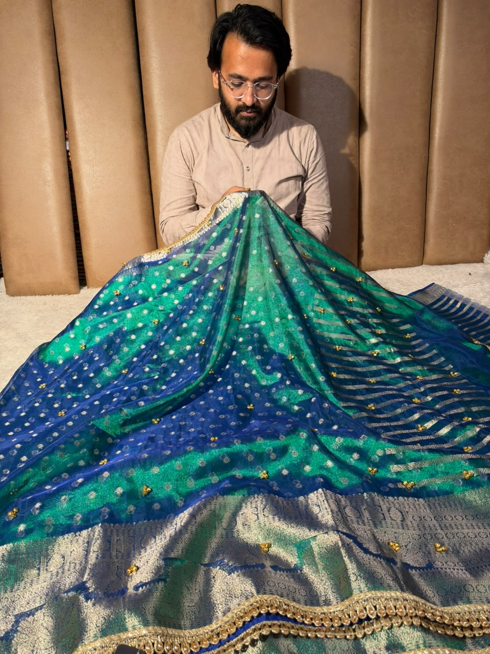 Peacock Tissue Silk Hand Ghungroo Work Saree