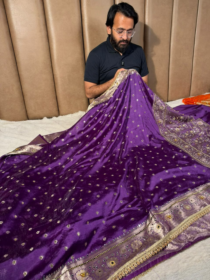 Purple Soft Georgette Ghungroo Mirror Work Saree