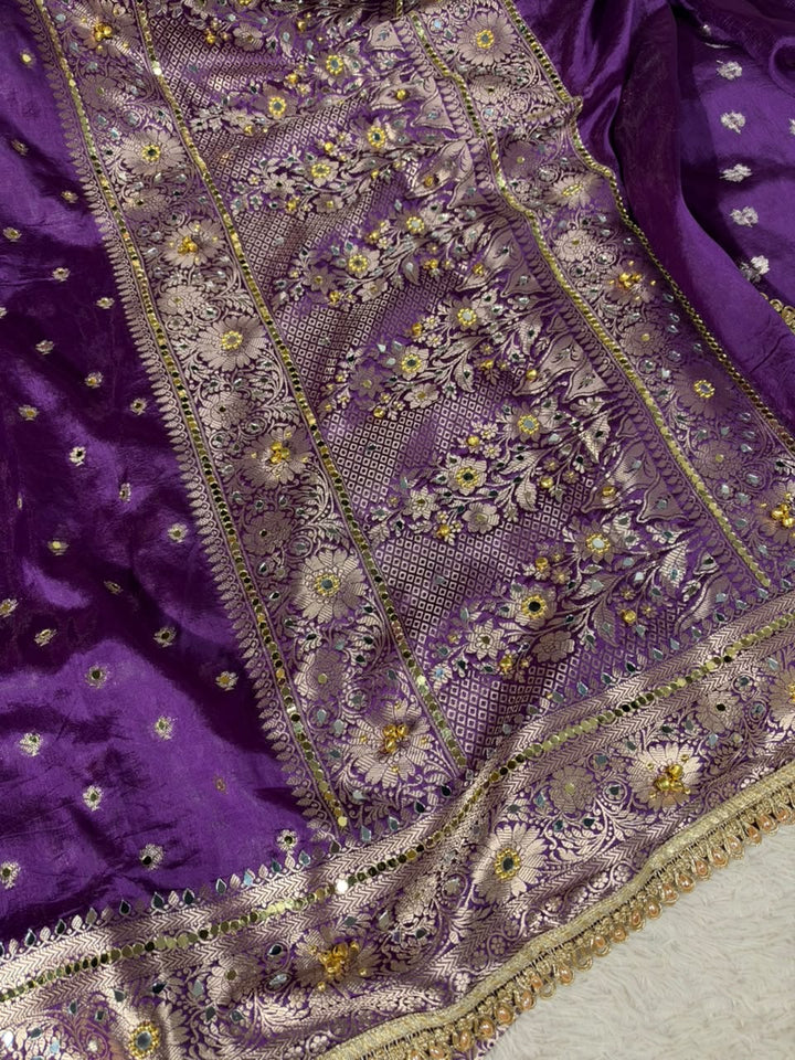 Purple Soft Georgette Ghungroo Mirror Work Saree