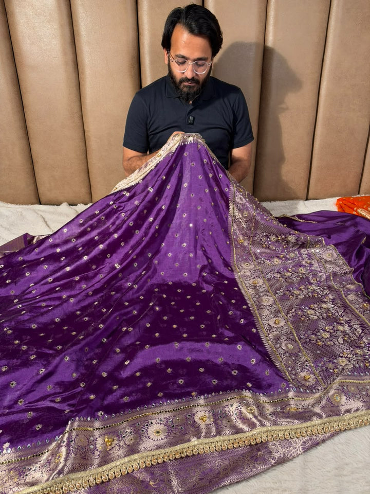 Purple Soft Georgette Ghungroo Mirror Work Saree