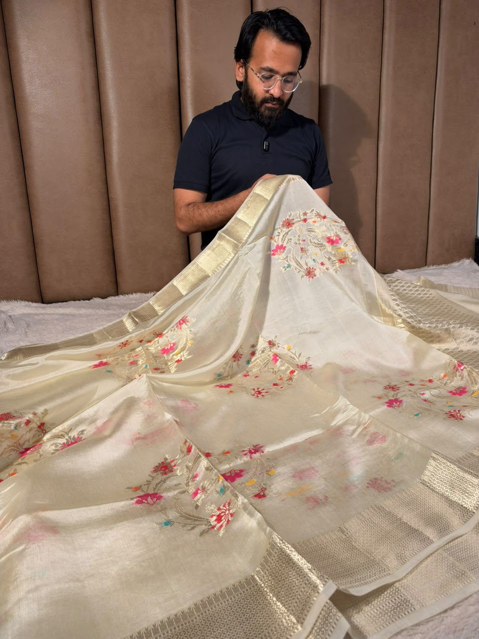 Off White Pure Mango Silk Grand Jaal Weave Saree
