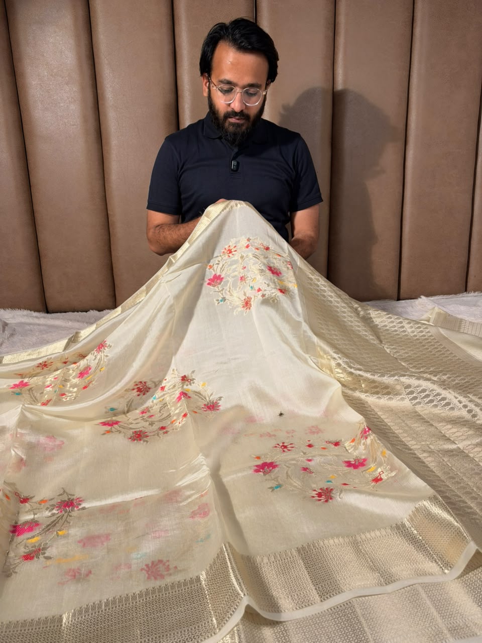 Off White Pure Mango Silk Grand Jaal Weave Saree