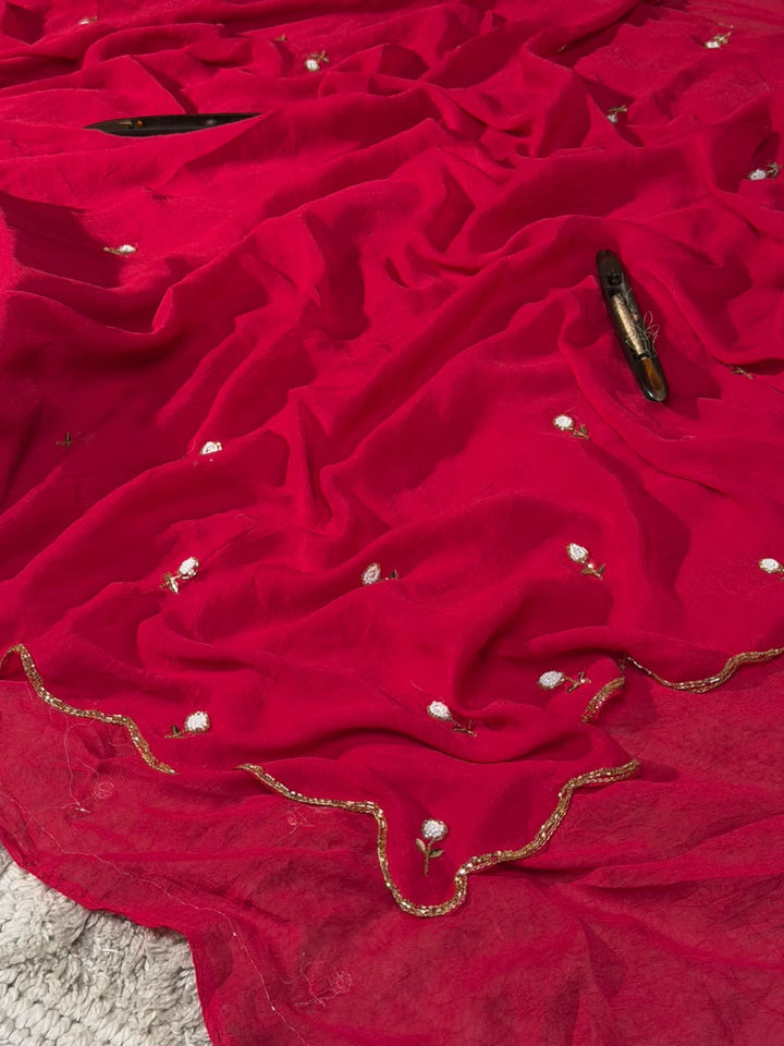 Rani Pink Soft Georgette Handwork Buti Saree
