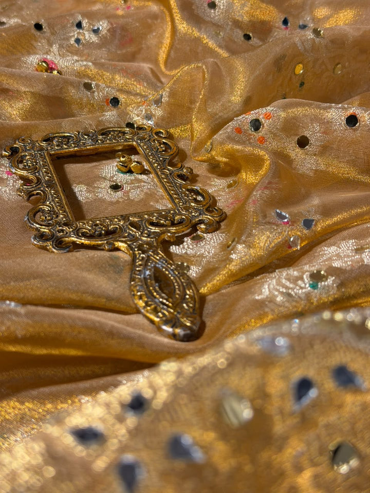 Copper Gold Tissue Silk Mirror Ghungroo Banarasi Saree