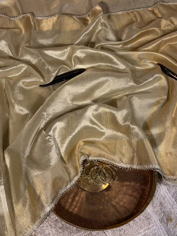 Nayanthara Mam Inspired Tissue Silk Saree with Lace Moti Work