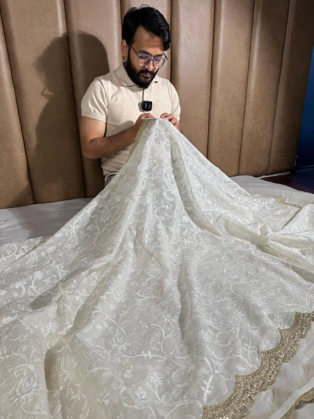 White Pure Mul Chanderi Chikankari Embroidery Banarasi Saree