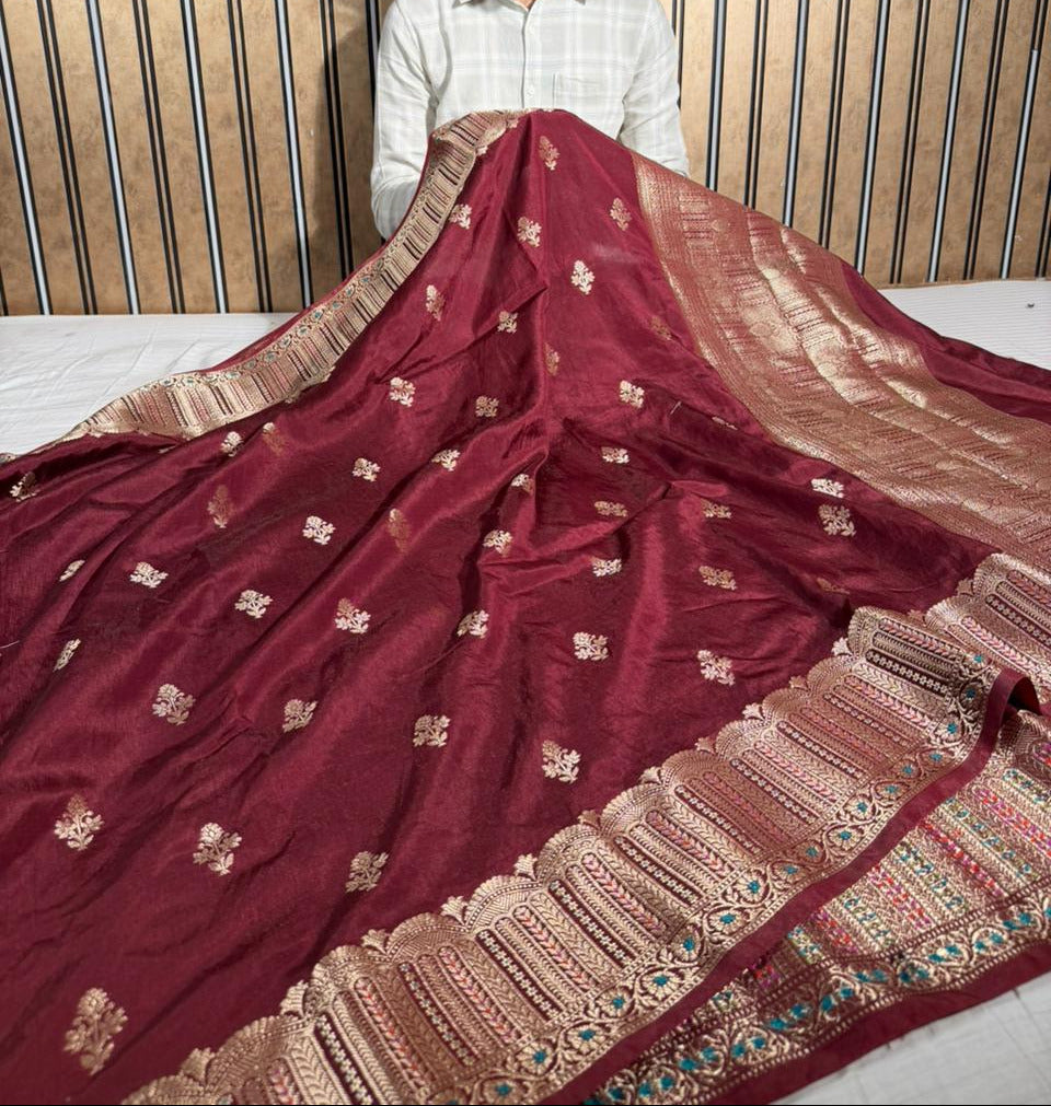 Wine Eccentric Chinia Silk Banarasi Saree