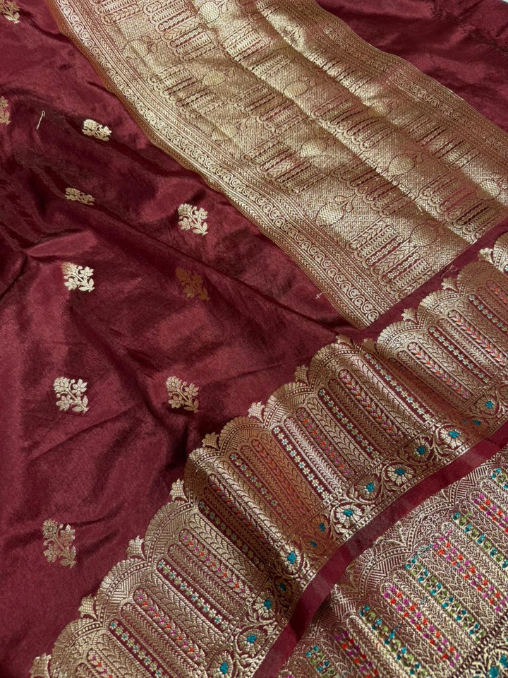 Wine Eccentric Chinia Silk Banarasi Saree