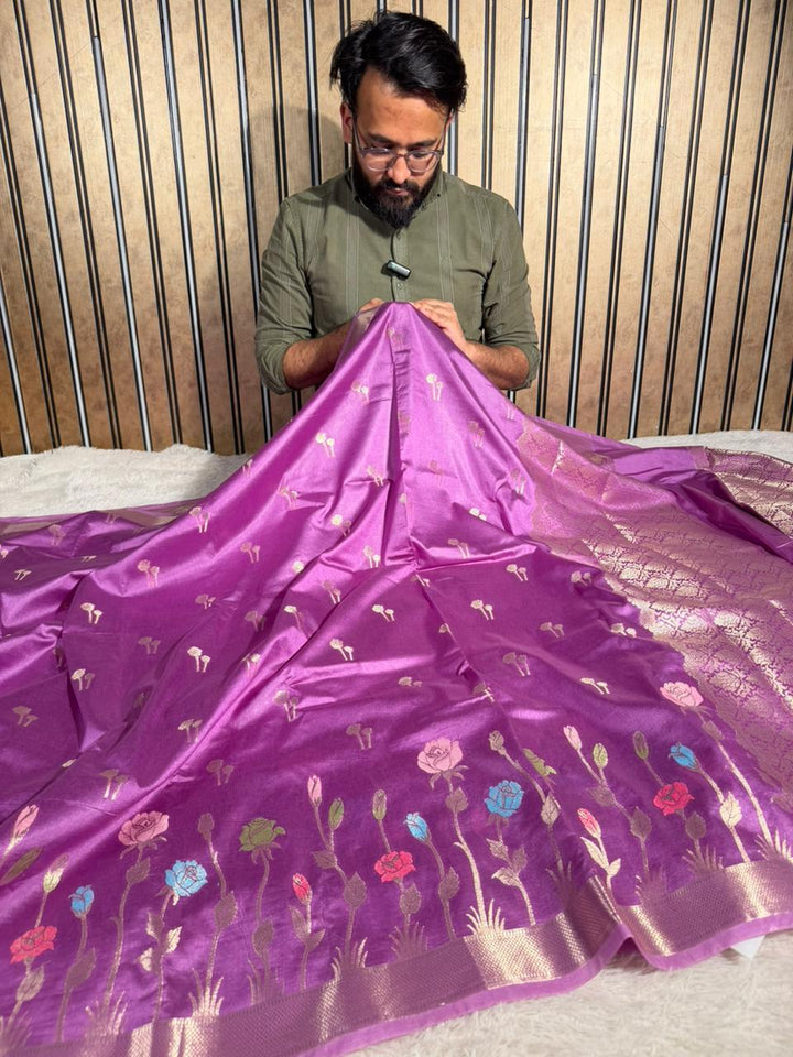 Wine Raw Dupion Silk Contemperory Banarasi Saree