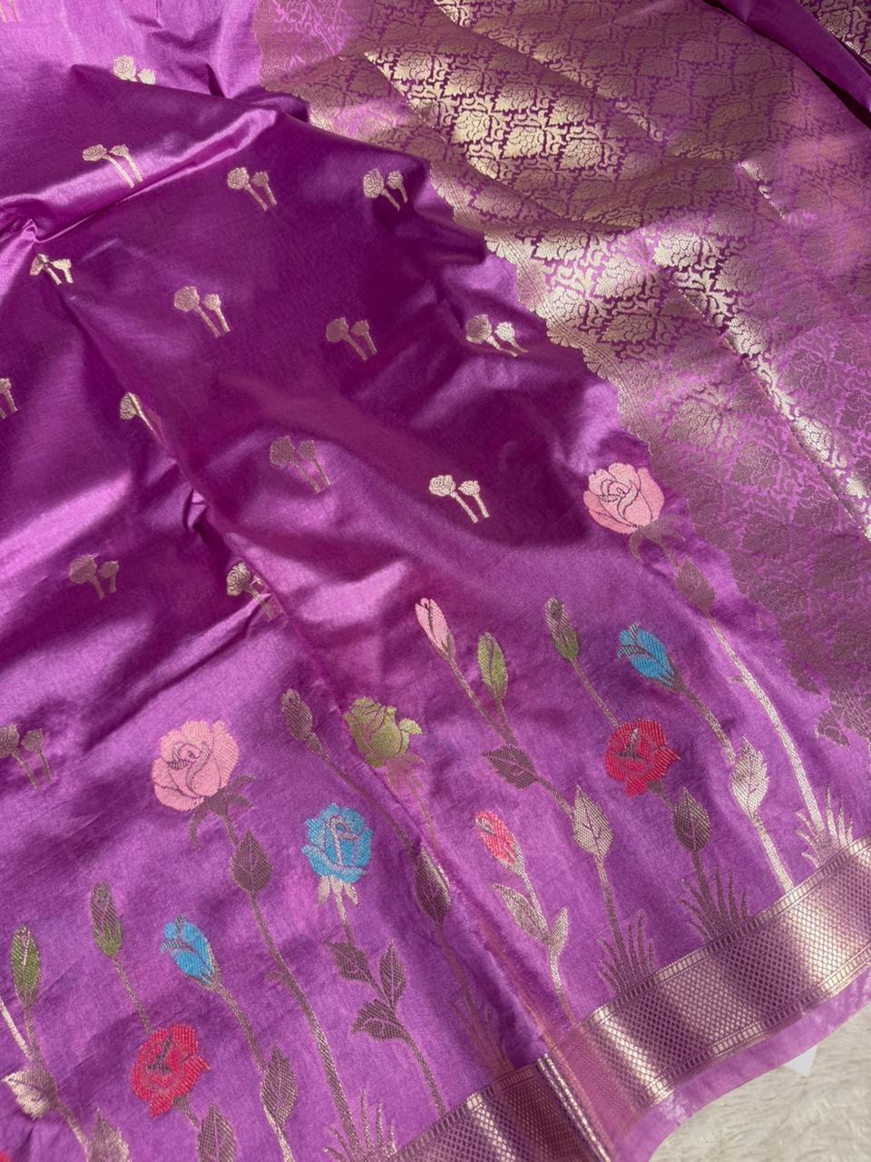 Wine Raw Dupion Silk Contemperory Banarasi Saree