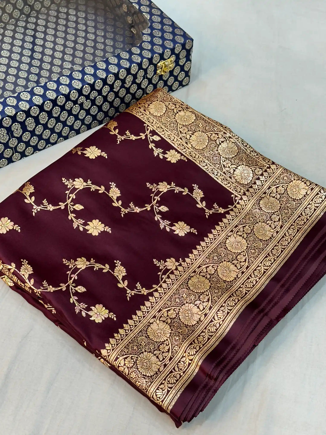 Wine Satin Silk Saree with Rich Texture Design and Classical Pallu