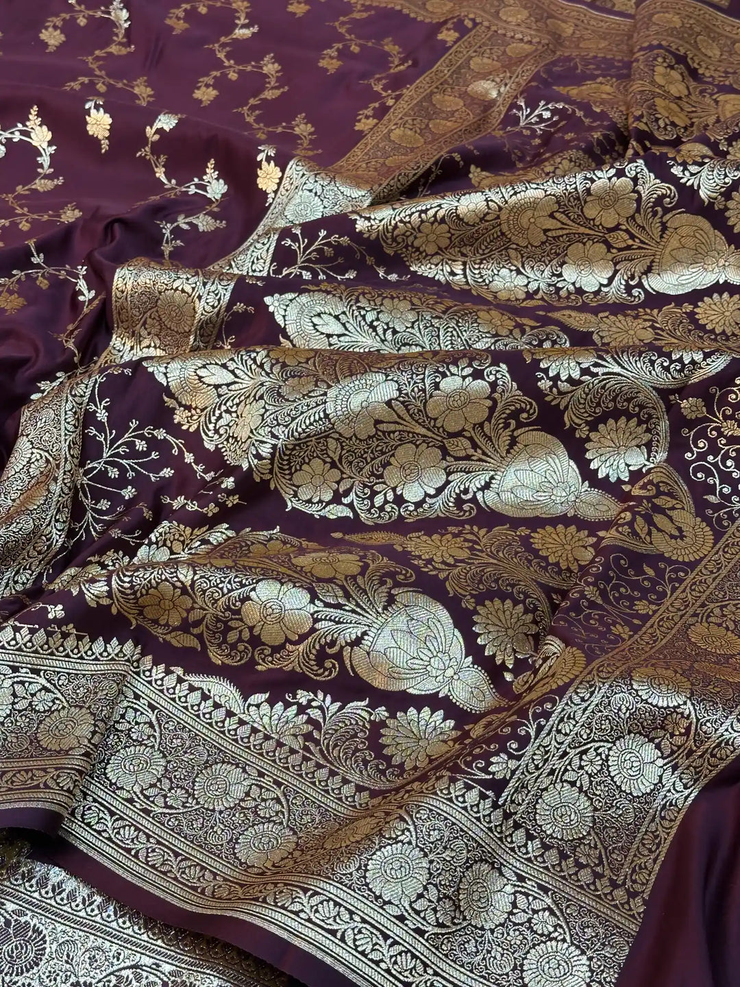 Wine Satin Silk Saree with Rich Texture Design and Classical Pallu