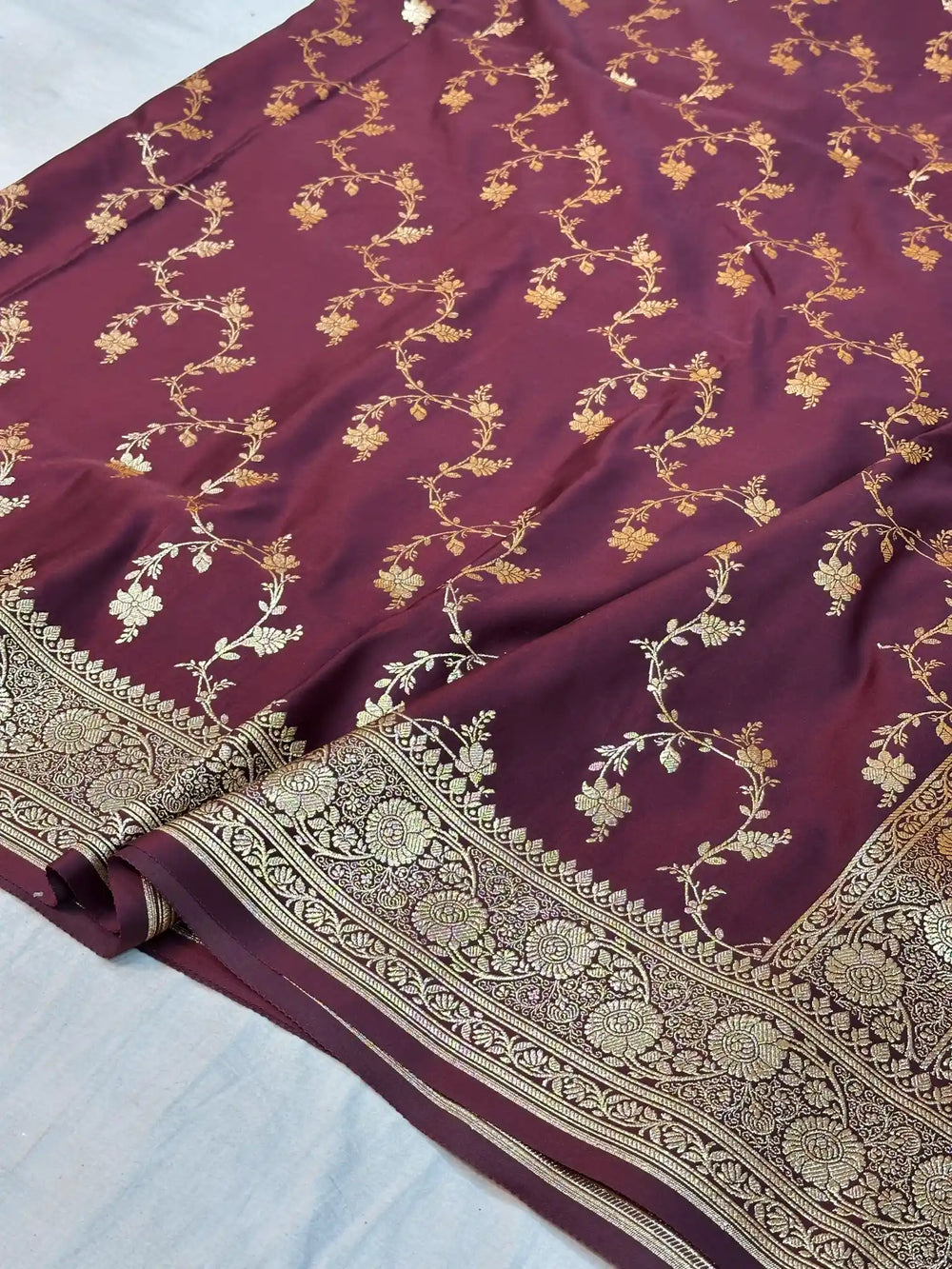 Wine Satin Silk Saree with Rich Texture Design and Classical Pallu