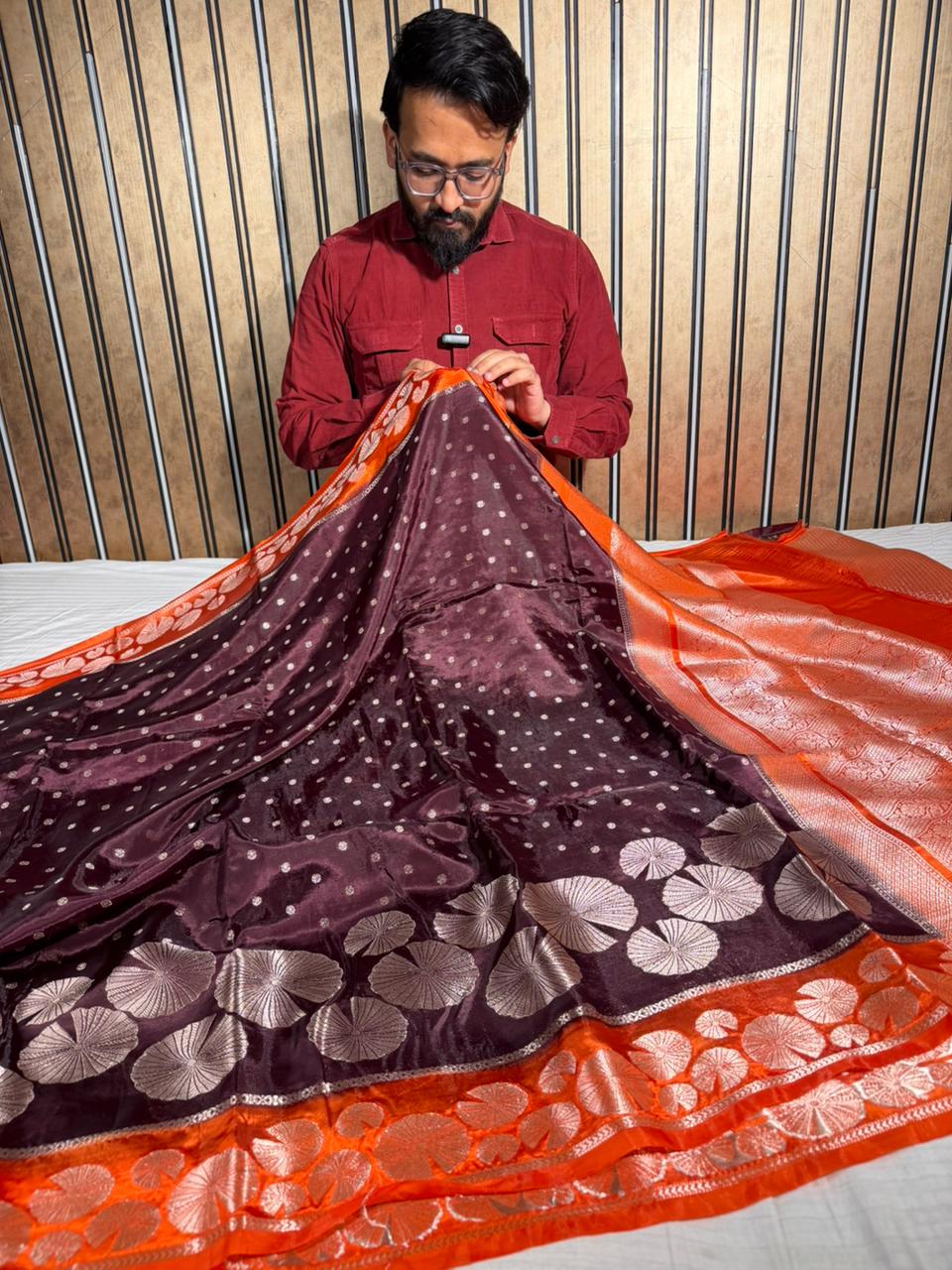 Wine Shade Banana Silk Contemporary Banarasi Saree