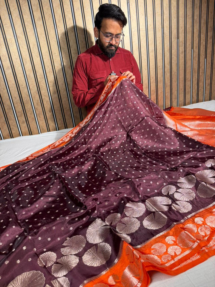 Wine Shade Banana Silk Contemporary Banarasi Saree