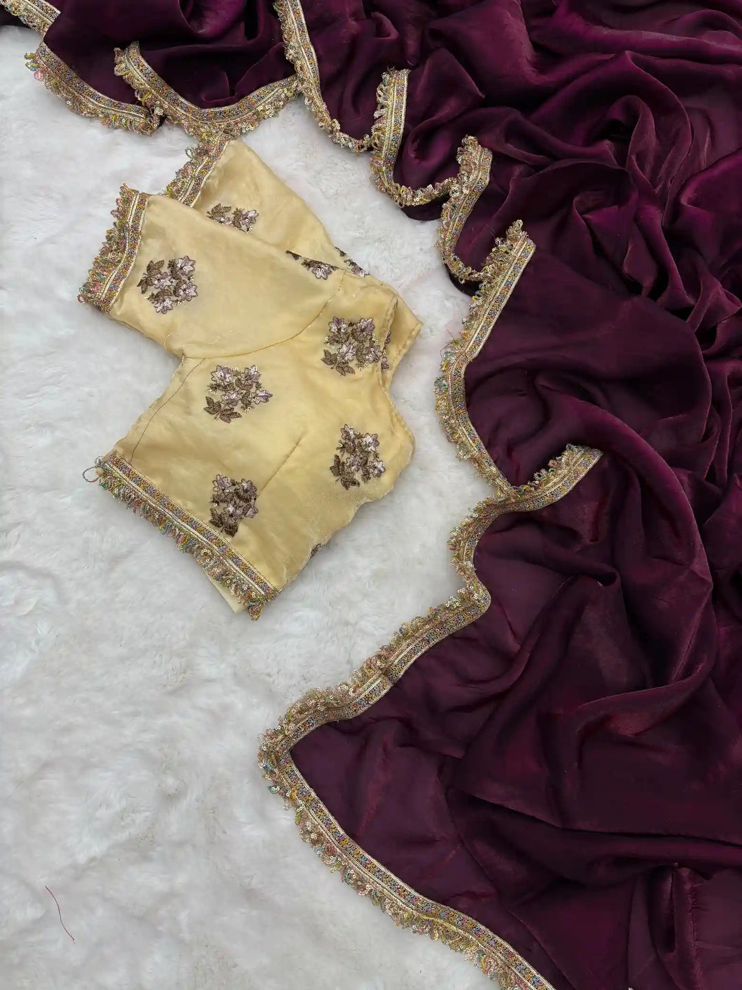 Wine Shade Exclusive Shimmery Mulberry Saree