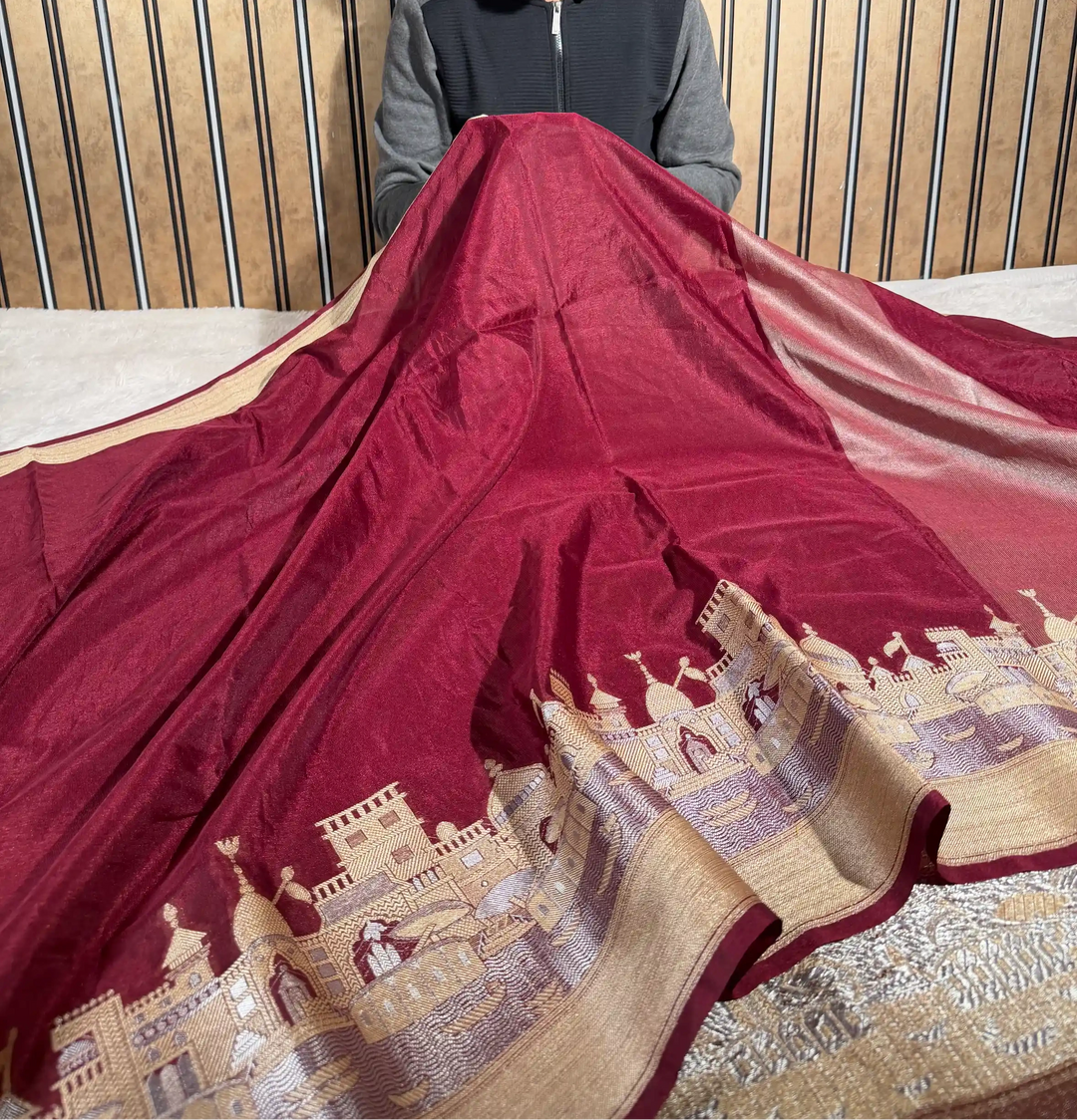 Wine Shade Ghats of Banaras Warm Silk Banarasi saree