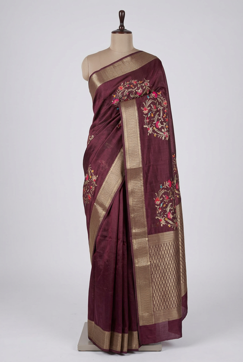 Wine Shade Grand Pure Mango Silk Saree