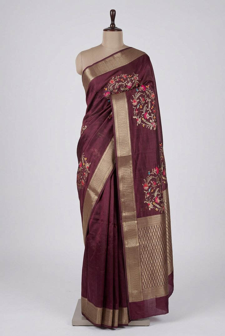 Wine Shade Grand Pure Mango Silk Saree
