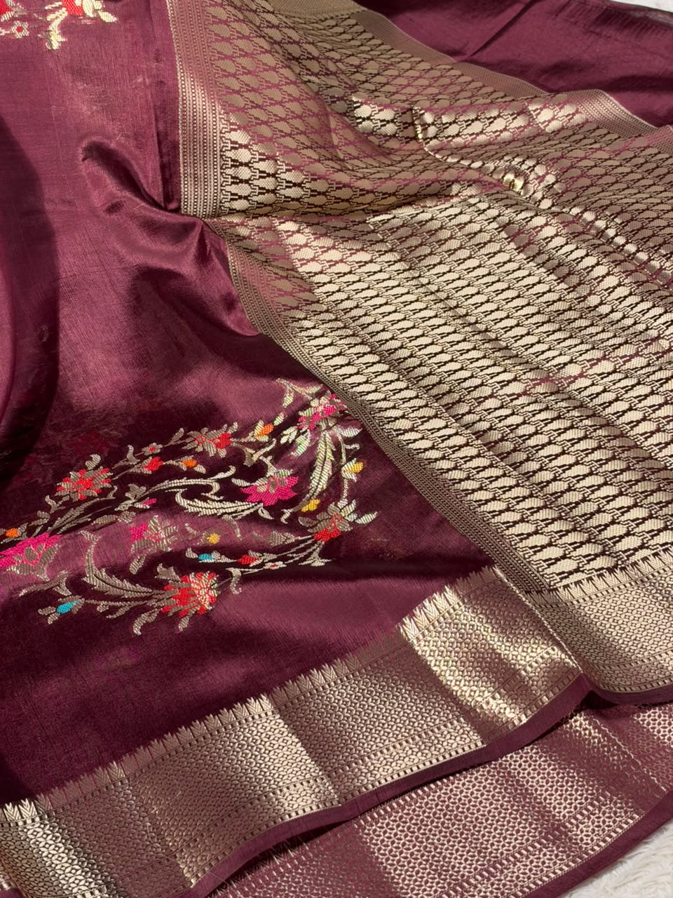 Wine Shade Grand Pure Mango Silk Saree
