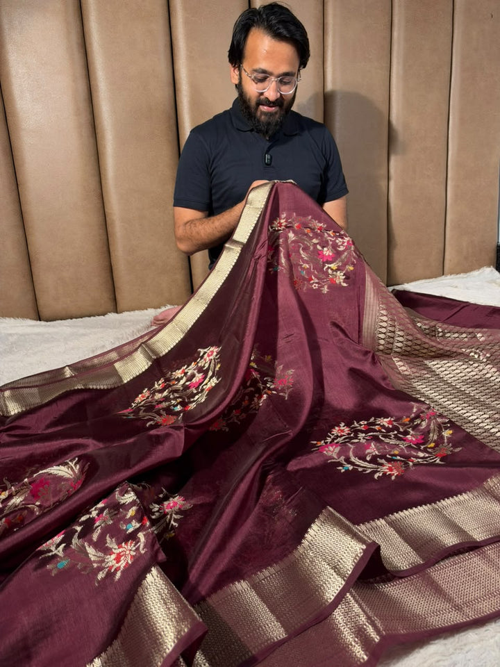 Wine Shade Grand Pure Mango Silk Saree
