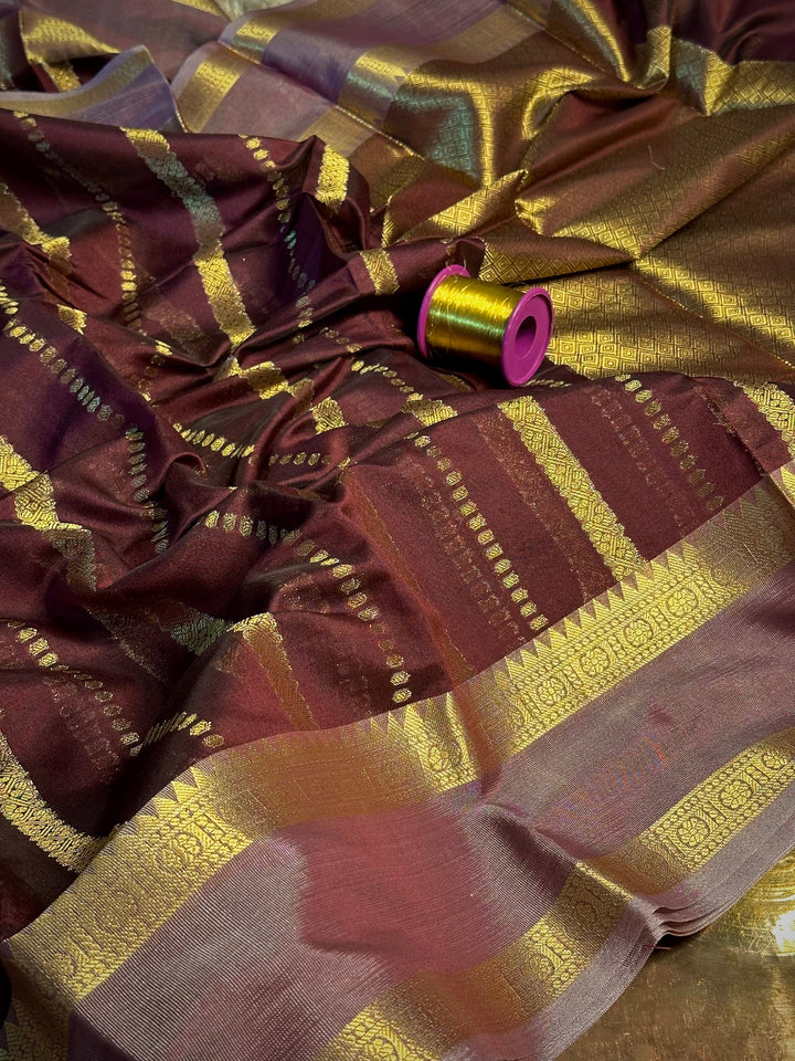 Wine Shade Traditional Weave Cotton Banarasi Saree