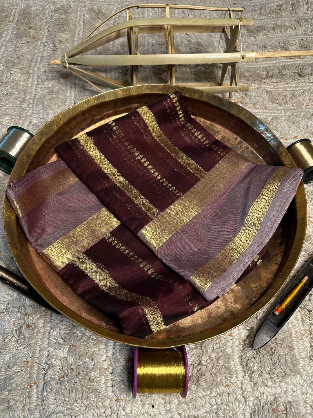 Wine Shade Traditional Weave Cotton Banarasi Saree