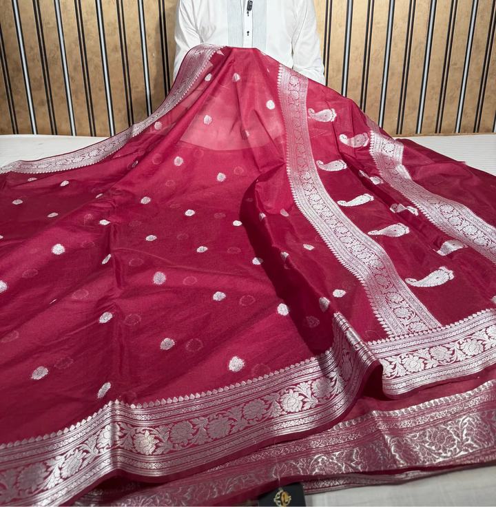 Wine Soft Georgette Khaddi Buti Banarasi Saree