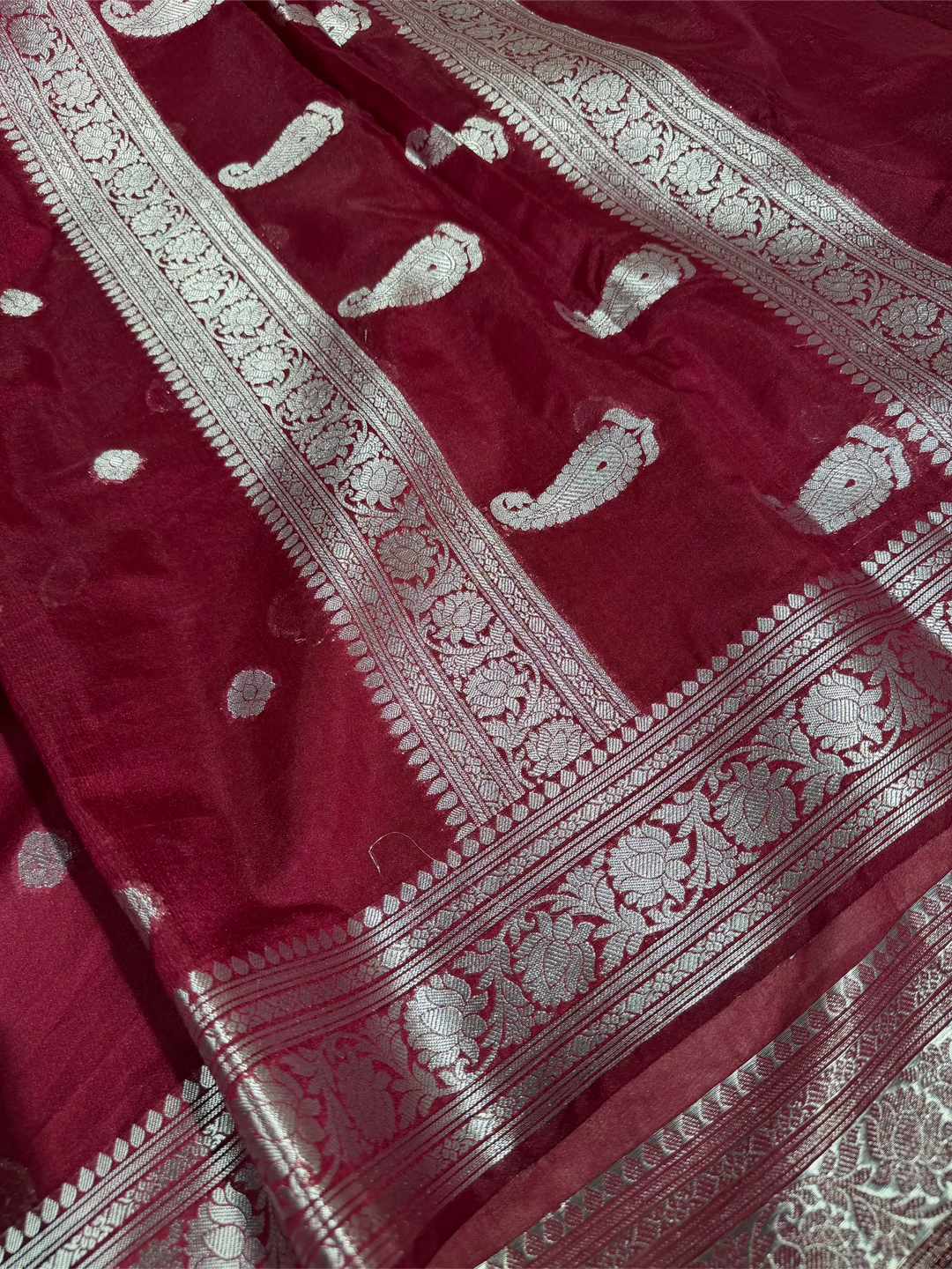 Wine Soft Georgette Khaddi Buti Banarasi Saree