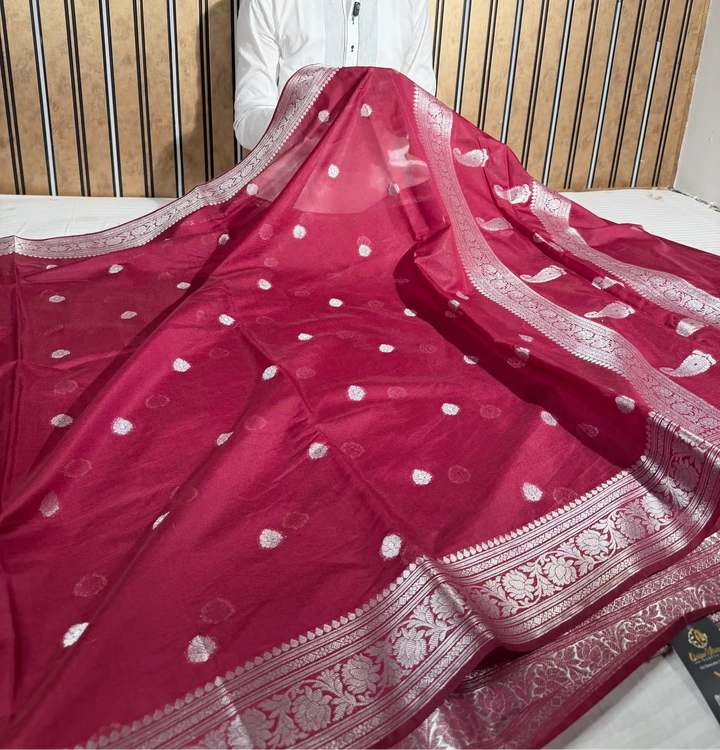 Wine Soft Georgette Khaddi Buti Banarasi Saree